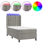 Letto a Molle Materasso e LED Grigio Chiaro 100x200 cm Velluto