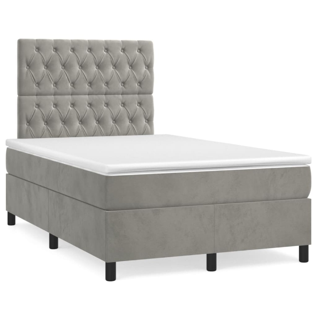 Letto a Molle Materasso e LED Grigio Chiaro 120x190 cm Velluto