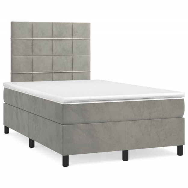 Letto a Molle Materasso e LED Grigio Chiaro 120x190 cm Velluto