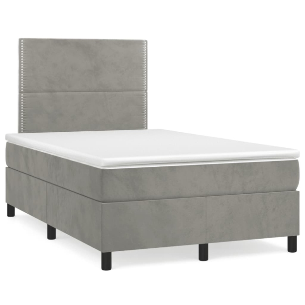 Letto a Molle Materasso e LED Grigio Chiaro 120x190 cm Velluto