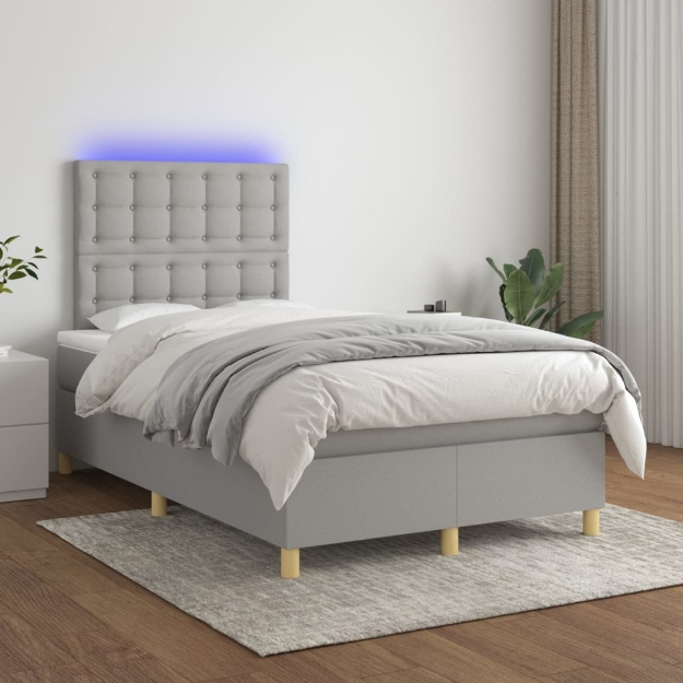 Letto a Molle Materasso e LED Grigio Chiaro 120x200 cm Tessuto