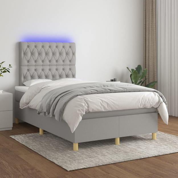 Letto a Molle Materasso e LED Grigio Chiaro 120x200 cm Tessuto