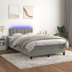 Letto a Molle Materasso e LED Grigio Chiaro 120x200 cm Velluto