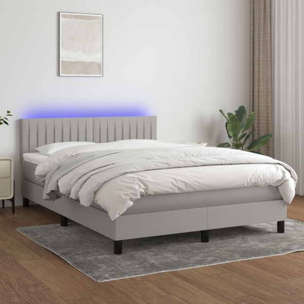 Letto a Molle Materasso e LED Grigio Chiaro 140x190 cm Tessuto