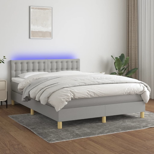 Letto a Molle Materasso e LED Grigio Chiaro 140x190 cm Tessuto