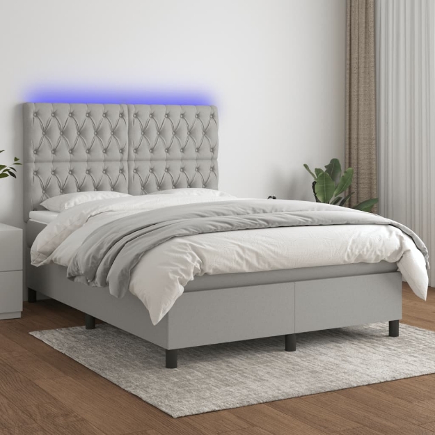 Letto a Molle Materasso e LED Grigio Chiaro 140x190 cm Tessuto