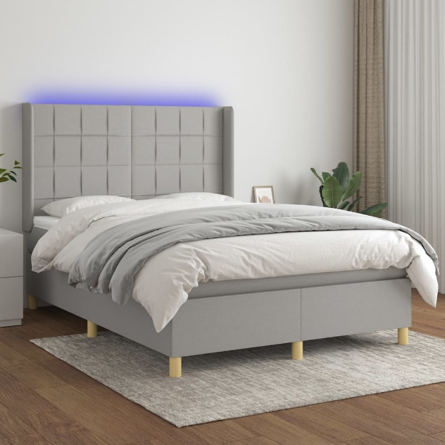 Letto a Molle Materasso e LED Grigio Chiaro 140x190 cm Tessuto