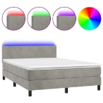 Letto a Molle Materasso e LED Grigio Chiaro 140x190 cm Velluto