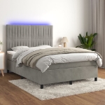 Letto a Molle Materasso e LED Grigio Chiaro 140x190 cm Velluto