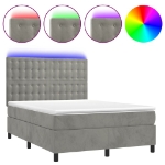 Letto a Molle Materasso e LED Grigio Chiaro 140x190 cm Velluto