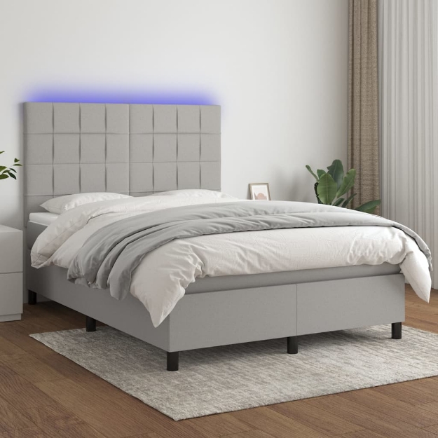 Letto a Molle Materasso e LED Grigio Chiaro 140x200 cm Tessuto