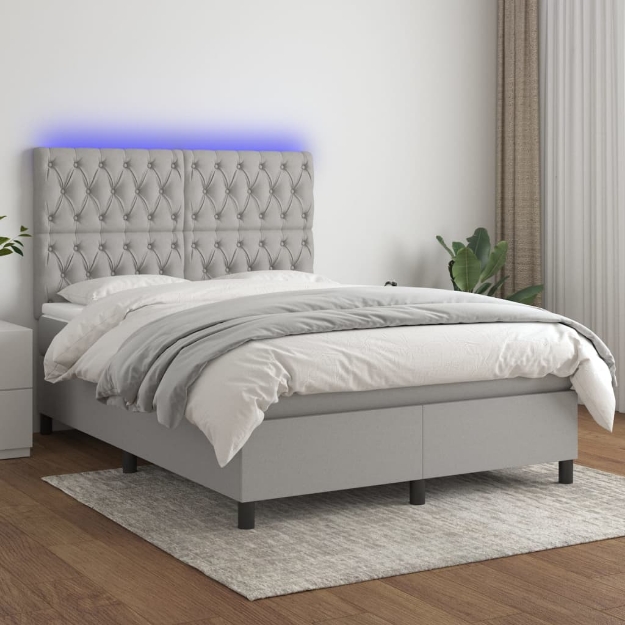 Letto a Molle Materasso e LED Grigio Chiaro 140x200 cm Tessuto