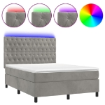 Letto a Molle Materasso e LED Grigio Chiaro 140x200 cm Velluto