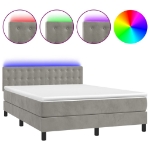 Letto a Molle Materasso e LED Grigio Chiaro 140x200 cm Velluto