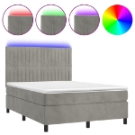 Letto a Molle Materasso e LED Grigio Chiaro 140x200 cm Velluto