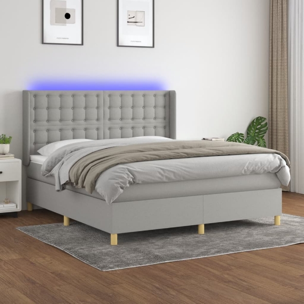 Letto a Molle Materasso e LED Grigio Chiaro 160x200 cm Tessuto