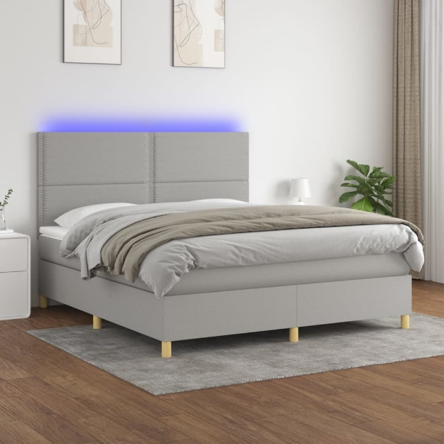 Letto a Molle Materasso e LED Grigio Chiaro 160x200 cm Tessuto