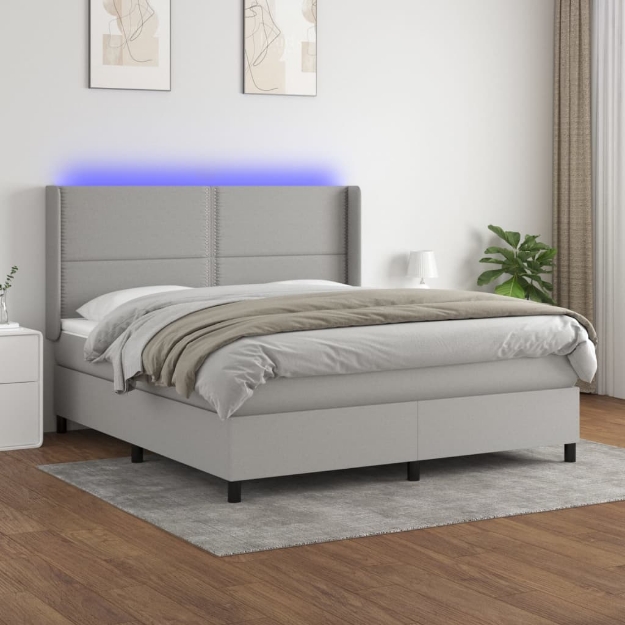 Letto a Molle Materasso e LED Grigio Chiaro 160x200 cm Tessuto