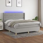 Letto a Molle Materasso e LED Grigio Chiaro 160x200 cm Tessuto