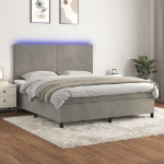 Letto a Molle Materasso e LED Grigio Chiaro 160x200 cm Velluto