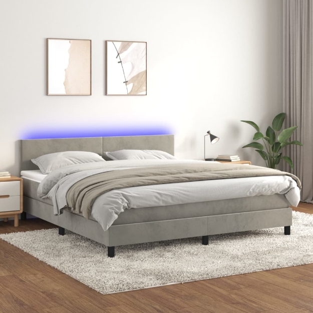 Letto a Molle Materasso e LED Grigio Chiaro 160x200 cm Velluto