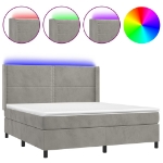 Letto a Molle Materasso e LED Grigio Chiaro 160x200 cm Velluto