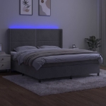 Letto a Molle Materasso e LED Grigio Chiaro 160x200 cm Velluto