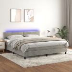 Letto a Molle Materasso e LED Grigio Chiaro 160x200 cm Velluto