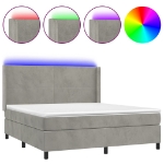 Letto a Molle Materasso e LED Grigio Chiaro 160x200 cm Velluto