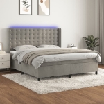 Letto a Molle Materasso e LED Grigio Chiaro 160x200 cm Velluto