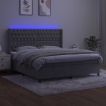 Letto a Molle Materasso e LED Grigio Chiaro 160x200 cm Velluto