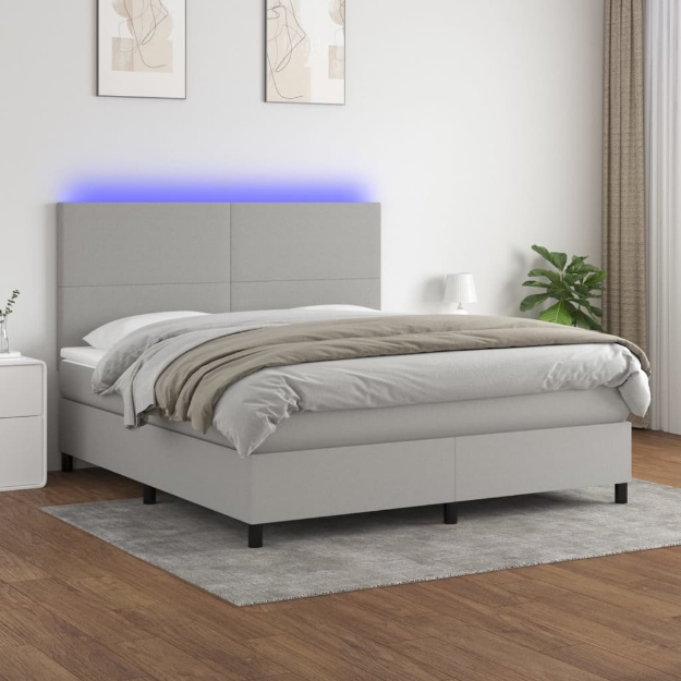 Letto a Molle Materasso e LED Grigio Chiaro 180x200 cm Tessuto