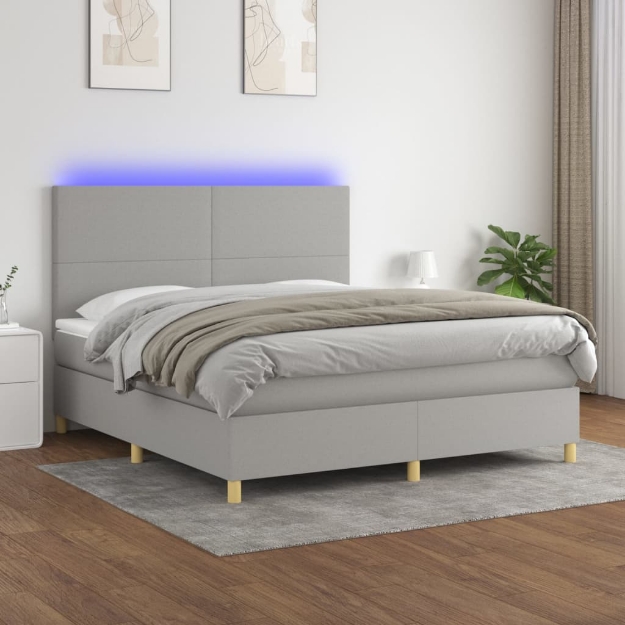 Letto a Molle Materasso e LED Grigio Chiaro 180x200 cm Tessuto