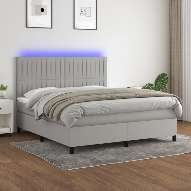 Letto a Molle Materasso e LED Grigio Chiaro 180x200 cm Tessuto