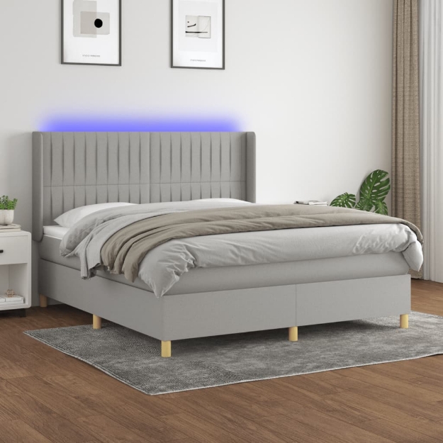 Letto a Molle Materasso e LED Grigio Chiaro 180x200 cm Tessuto