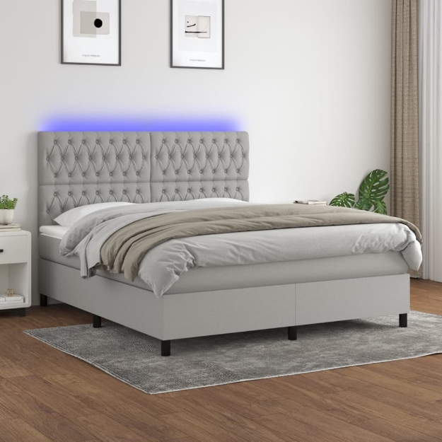 Letto a Molle Materasso e LED Grigio Chiaro 180x200 cm Tessuto