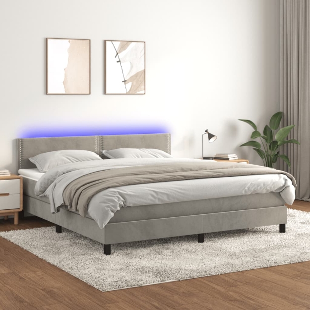 Letto a Molle Materasso e LED Grigio Chiaro 180x200 cm Velluto