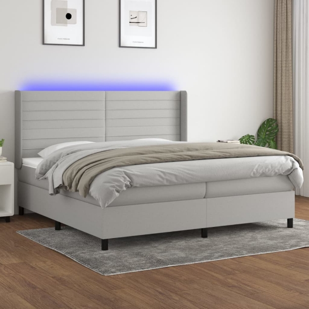 Letto a Molle Materasso e LED Grigio Chiaro 200x200 cm Tessuto