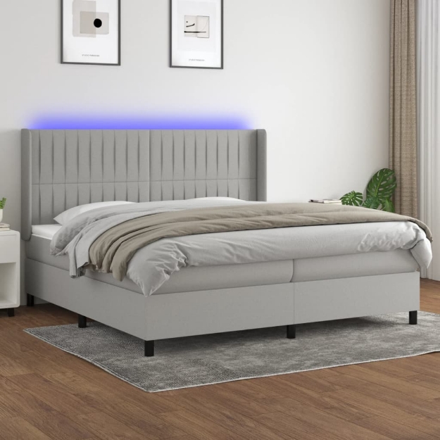 Letto a Molle Materasso e LED Grigio Chiaro 200x200 cm Tessuto