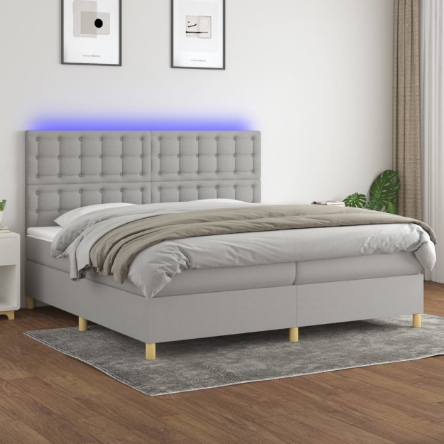 Letto a Molle Materasso e LED Grigio Chiaro 200x200 cm Tessuto