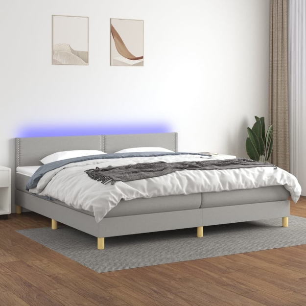 Letto a Molle Materasso e LED Grigio Chiaro 200x200 cm Tessuto