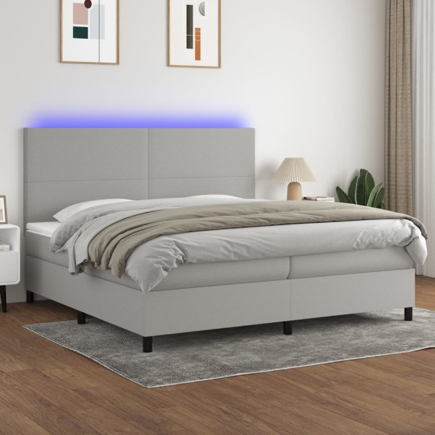 Letto a Molle Materasso e LED Grigio Chiaro 200x200 cm Tessuto