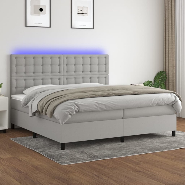 Letto a Molle Materasso e LED Grigio Chiaro 200x200 cm Tessuto