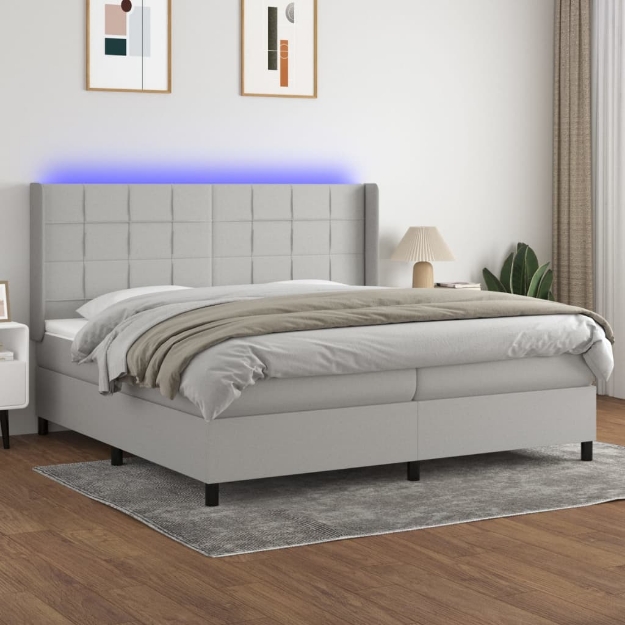 Letto a Molle Materasso e LED Grigio Chiaro 200x200 cm Tessuto