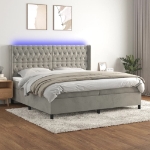 Letto a Molle Materasso e LED Grigio Chiaro 200x200 cm Velluto