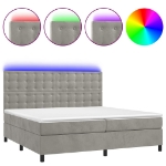 Letto a Molle Materasso e LED Grigio Chiaro 200x200 cm Velluto