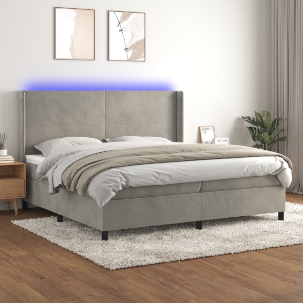 Letto a Molle Materasso e LED Grigio Chiaro 200x200 cm Velluto