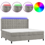 Letto a Molle Materasso e LED Grigio Chiaro 200x200 cm Velluto