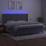 Letto a Molle Materasso e LED Grigio Chiaro 200x200 cm Velluto