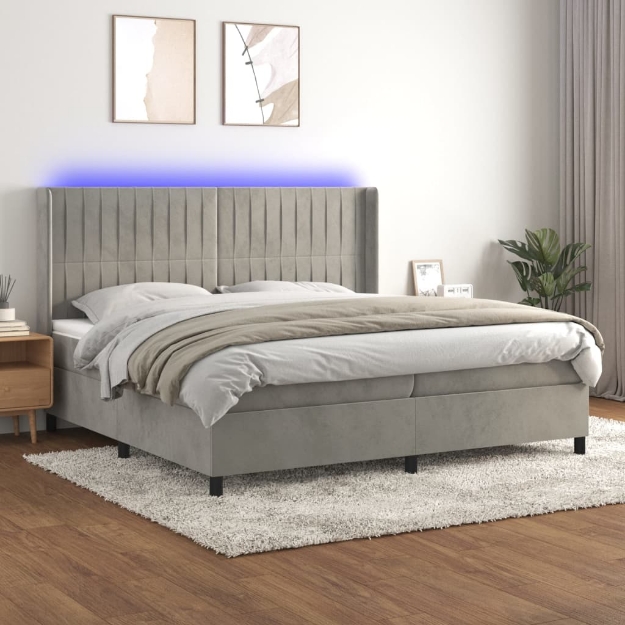 Letto a Molle Materasso e LED Grigio Chiaro 200x200 cm Velluto